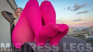 Pink Nylon Tease on the Rooftop at Sunset - Feet and Big Ass (MP4 4K)