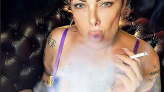POV – Stepmom in a Nightgown Smoking for Her Stepson Before Bed – Dunhill White 100s