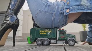 Riding & Farting on a Toy Garbage Truck – Booty Domination in Leather Boots
