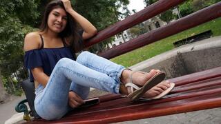 Diana sandals and barefeet in outdoors