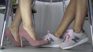 Flirting with pink shoes under the table a