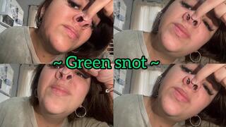 Picking his nose and pulling out green snot