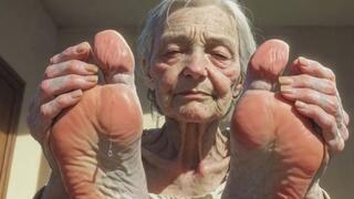 Elderly 93yo Granny Oiling & Massaging Her Lovely Feet & Nails