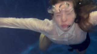 Wetlook Underwater Shoot! No Lingerie! Office Outfit!