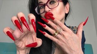 Long RED sharp nails, claws (2688x1512)