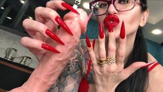 Long red nails, sharp claws, fingers sucking and HOT handjobs (2688x1512)