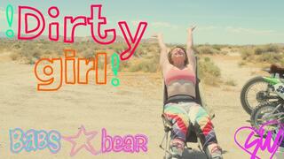 Dirty Girl!: Babs Bear strips rubs her feet and her cunt after riding dirt bikes.