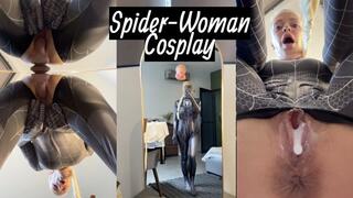 Spider-Woman Cosplay: Blowjob, Mirror Dildo Fuck and Cum Dripping