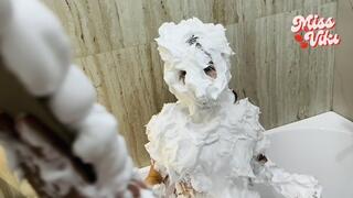 She Throws a Lot of Shaving Foam Pies at Me! Jerking Off!