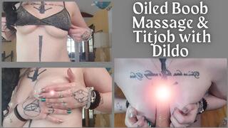 Oiled Boob Massage & Titjob with Dildo - Dessa Cado - Oil Fetish - Boobs - Close up - Nipple Play
