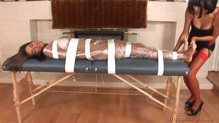 Bikini Clad Charlie Royce Squirms Pathetically Pinned And Wrapped In Plastic!