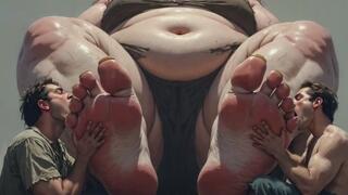 SSBBW Mistress Foot Worship - Two Slaves Cleaning Her Massive Feet