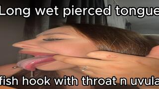 Long white pierced tongue fish hook with throat and uvula