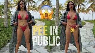 Pee in Bikini and with Thong on the side Outdoor in Public