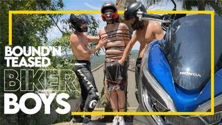 Biker Boys - Tonny Biker tied up in a tree! (1080p) Gay Bondage - Gay Domination - Biker Gear - Ropes - Helmet - Twink - BDSM