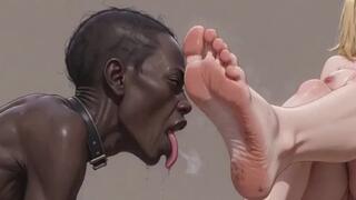 Ebony Slave Passionately Worshipping Blonde Queen’s Big Soft Feet