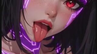 Cute brunette moaning and show tongue, Ai animation