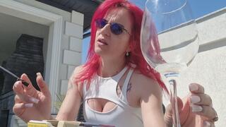 CHAIN SMOKING COUGH ATTACK – I Spit Into My Drink at the Terrace (Public Smoking Fetish)