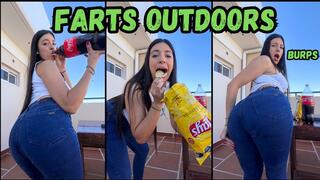 Farts and burps in the open air + bloated belly