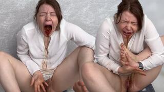 Stepmom Vomits Cola on Feet: Toe Licking & Messy Blouse Pussy