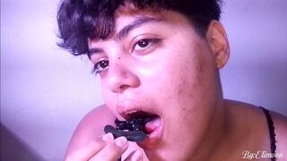 Giantess seizes a soldier, licks him, sucks him, and finally devours him with relish and pleasure
