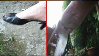 Toe Wiggling and dangling slinbacks barefeet
