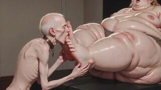 Thin Slave Boy Licking Huge SSBBW Mistress Soft Feet