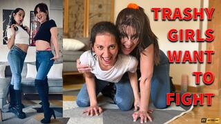 TRASHY GIRLS WANT TO FIGHT by BONDAGE KINK two wanna-be Spice Girls struggling and hard beating each other