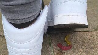 Sneakers crush candy worm