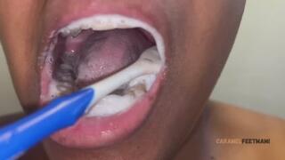 Giantess Caramel Brushes Teeth