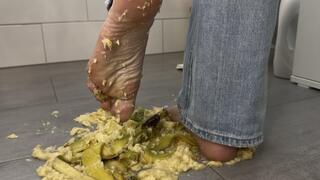 I crush 5 unripe bananas with my perfect feet