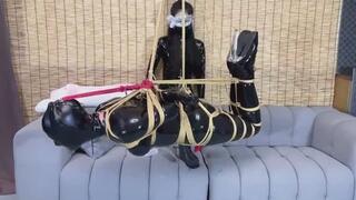 Beautiful women and crossdresser 50:Latex Crossdresser Suspension Bondage and Milking
