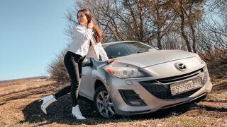 CARSTUCK Stuck in the wet ground in white high heels