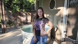 Custom Nikes and jeans in a stock tank