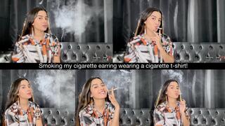 Smoking my cigarette earring wearing a cigarette t-shirt!