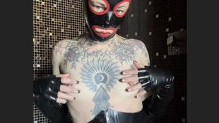 Steamy dripping latex shower with Mistress Why