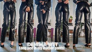 Cant stop peeing in my thick, black leather pants and heels