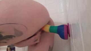 7in dildo in the shower