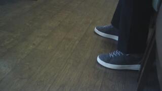 Watching TV Toe wiggling in Blue Sneakers