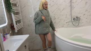 Getting wet in down Jacket and Ripping Outfit Completely!