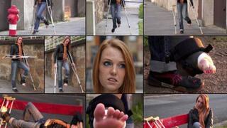Kelly Term SLC Struggling on Crutches with a Cast Sling in Public (in HD 1920X1080)