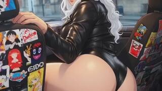 Busty White Hair Milf in Leather – "Like What You See?" Car Tease