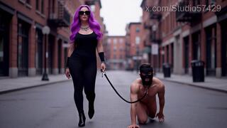 Man-Puppy Humping Goddess Leg, Walked On A Leash, Kicked