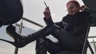 Nicotine Craving In Full Leather & High Heel Boots