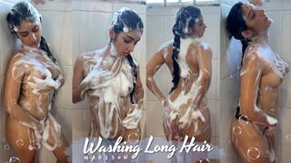 Washing Long Hair and masturbation: Foamy Sensual Shower