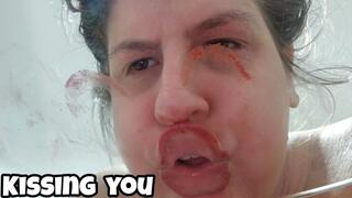 Kissing Through Glass Table - Deformed Face Kisses POV