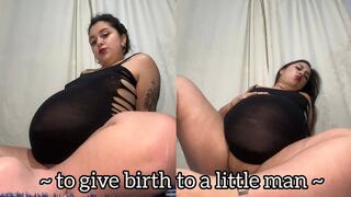 Pregnant woman giving birth to a little man