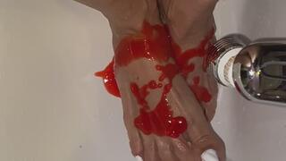 20. Melove in white nail Polish taking a bath
