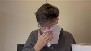 Snot, cough and nose blowing in Close-Up