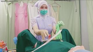 Intern Nurse in student Uniform - Catheterization & Handjob Milking Practice